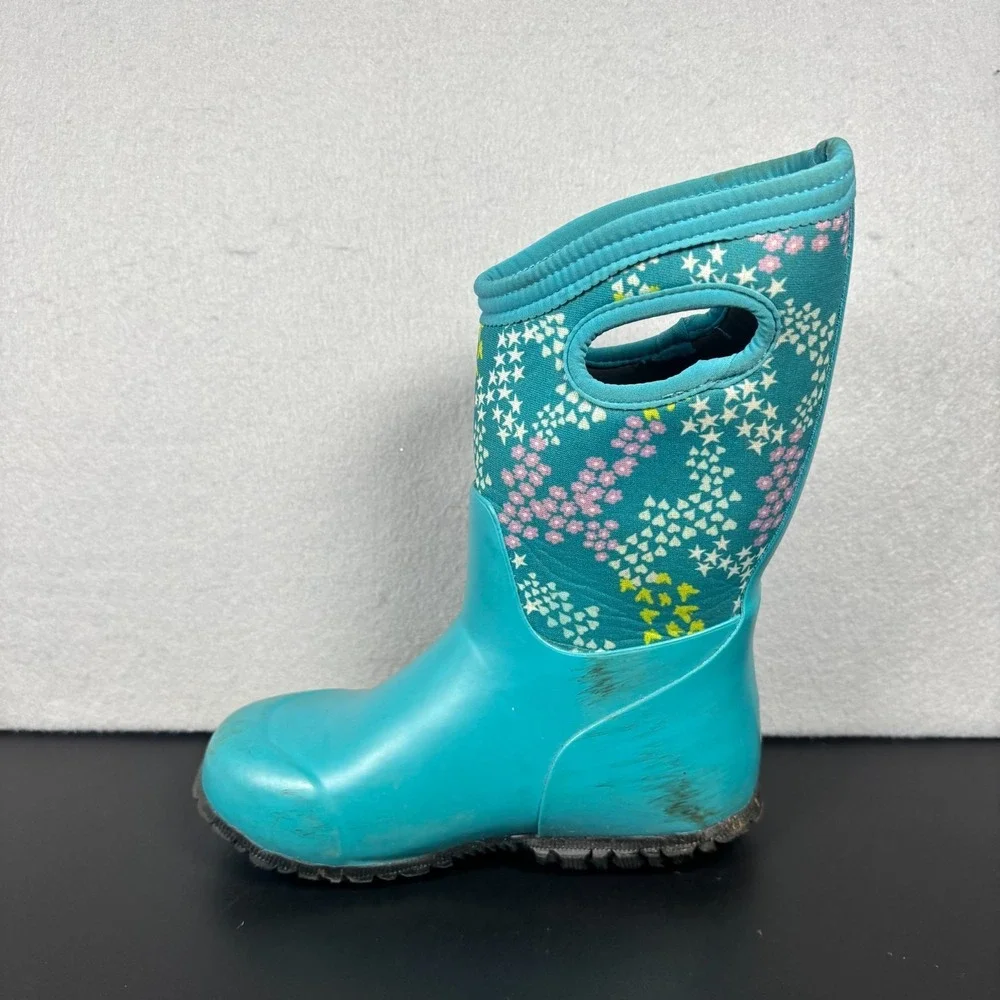 Bogs York Star Heart Waterproof Boots Teal Blue Youth Size 1 Kids Snow Rain